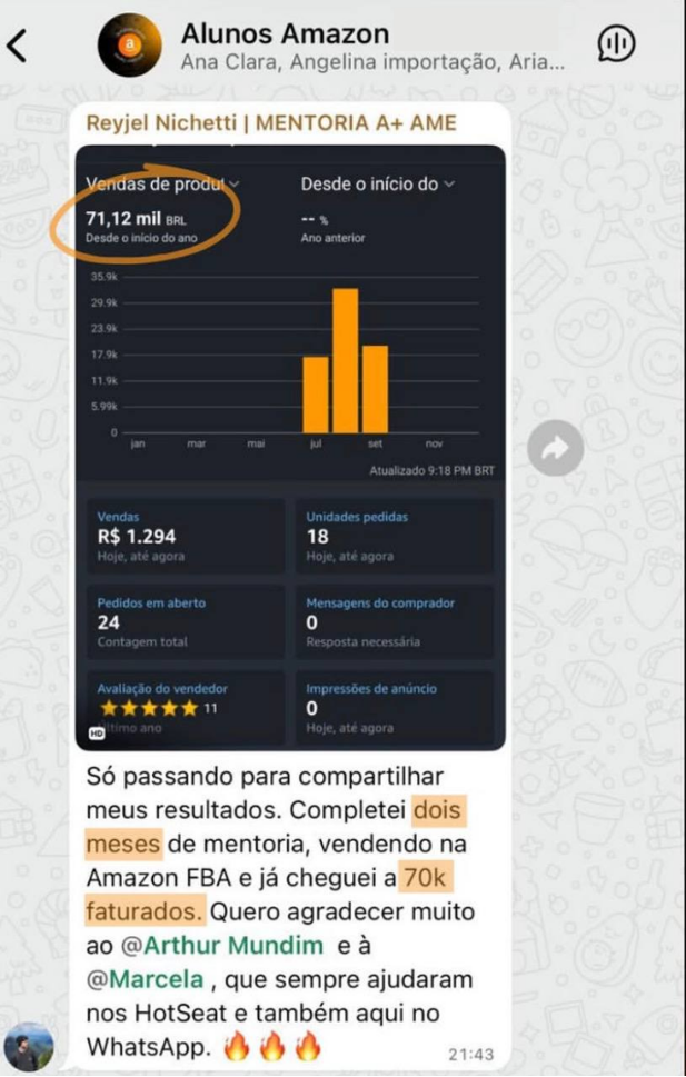 Print de vendas do aluno Rejyel